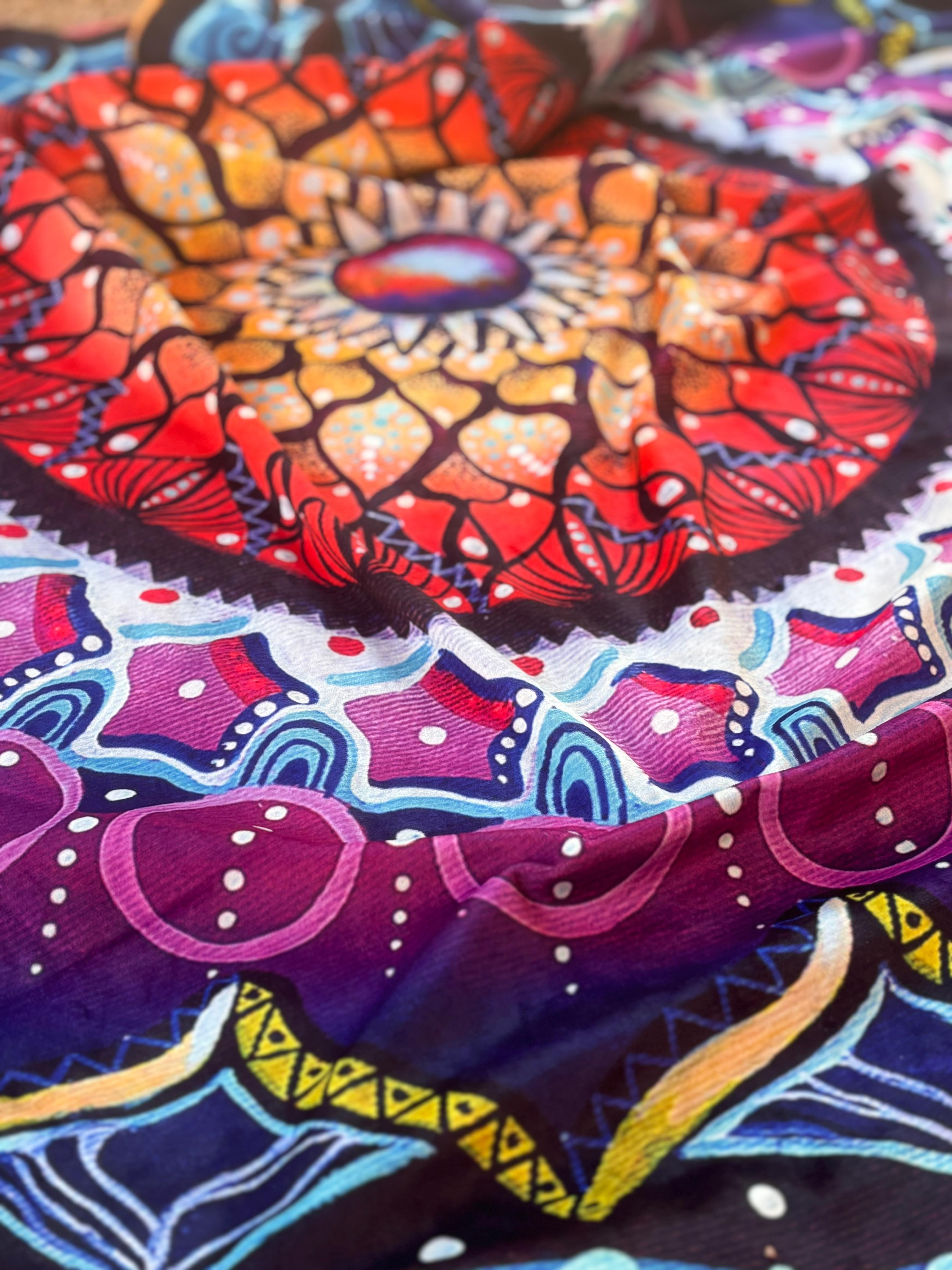Mandala tapestry close-up showing soft velvet fabric detail