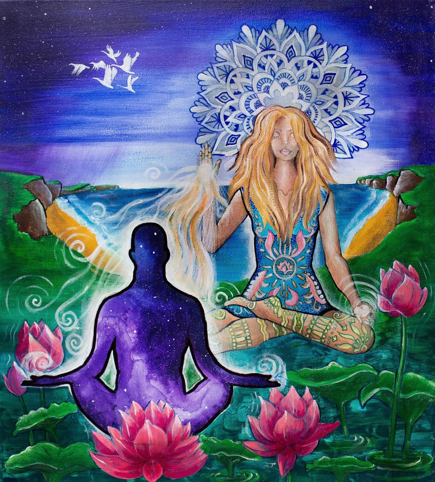 Sacred masculine and feminine union with lotuses
